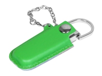 USB 2.0- флешка на 16 Гб в массивном корпусе с кожаным чехлом, зеленый/серебристый