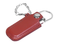 USB 2.0- флешка на 64 Гб в массивном корпусе с кожаным чехлом, коричневый/серебристый