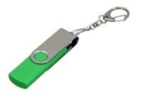 USB 2.0- флешка на 32 Гб с поворотным механизмом и дополнительным разъемом Micro USB, зеленый/серебристый