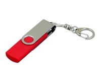 USB 2.0- флешка на 32 Гб с поворотным механизмом и дополнительным разъемом Micro USB, красный/серебристый