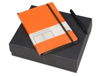 Подарочный набор «Megapolis Soft»: ежедневник А5 , ручка шариковая, ежедневник- оранжевый/черный, ручка- черный, ежедневник- искусственная кожа, ручка- металл с покрытием silk-touch
