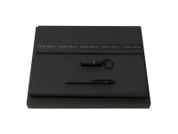 Подарочный набор: конференц-папка А4 с блокнотом, USB-флешка на 16 Гб, шариковая ручка, HUGO BOSS, папка- полиуретан, флешка- латунь, ручка- латунь
