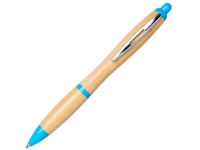 Ручка шариковая «Nash» из бамбука, натуральный/голубой, бамбук/АБС-пластик
