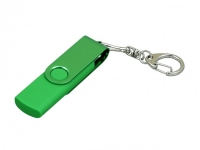 USB 2.0- флешка на 64 Гб с поворотным механизмом и дополнительным разъемом Micro USB, зеленый, пластик