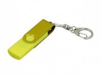 USB 2.0- флешка на 64 Гб с поворотным механизмом и дополнительным разъемом Micro USB, желтый, пластик