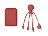 Портативное зарядное устройство «BioPack» c кабелем «Mr. Bio», 5000 mAh, красный, биоразлагаемый пластик с добавлением пшеничной соломы
