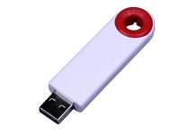 USB 2.0- флешка промо на 16 Гб прямоугольной формы, выдвижной механизм, белый/красный