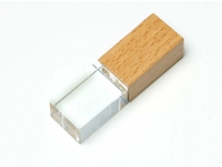 USB-флешка на 16 Гб прямоугольной формы, под гравировку 3D логотипа, материал стекло, с деревянным колпачком белого цвета, белый