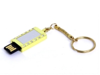 USB 2.0- флешка на 32 Гб «Кулон» с кристаллами и мини чипом, серебристый/золотистый
