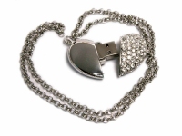 USB 2.0- флешка на 8 Гб «Сердце» с кристаллами, серебристый