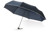 Зонт складной «Линц», темно-синий/белый, полиэстер/металл/искусственная кожа