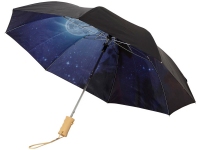 Зонт складной «Clear night sky», черный/темно-синий, полиэстер, металл, дерево