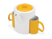Набор: чайник, 2 чашки «Триптих», белый/желтый, керамика