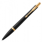 Ручка шариковая Parker «Urban Core Muted Black GT», черный матовый/золотистый, латунь, матовый черный лак, пластиковая зона захвата. отделка- нержавеющая сталь с позолотой