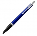 Ручка шариковая Parker «Urban Core Nighsky Blue CT», синий/черный/серебристый, латунь, синий лак с сатиновым эффектом, пластиковая зона захвата. отделка- хромированная нержавеющая сталь