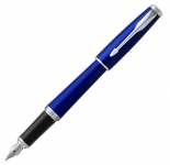 Ручка перьевая Parker «Urban Core Nighsky Blue CT», синий/черный/серебристый, латунь, синий лак с сатиновым эффектом, пластиковая зона захвата. отделка- хромированная нержавеющая сталь. перо- нержавеющая сталь