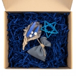 Коробка Grande, крафт с синим наполнением, 25,3х21,2х11,4 см