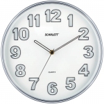 Часы настенные ход плавный, офисные Scarlett SC-55K, круглые, 30,5*30,5*4,6, серебристая рамка