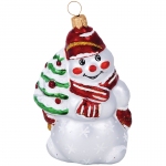 Елочное украшение стеклянное "Снеговик с елкой", 8,2см, подарочная упаковка