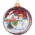 Шар стеклянный " Снеговик с елкой" 85мм, подарочная упаковка