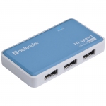 Разветвитель USB Defender Quadro Power USB2.0-хаб, 4 порта, блок питания, 2A output, черный