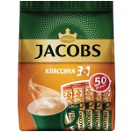 Кофе растворимый Jacobs "Классика", 3 в 1, порошкообразный, порционный, 50 пакетиков* 12г, пакет