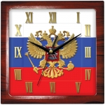 Часы настенные ход плавный, Камелия "Российская Федерация", квадратные, 29*29*3,5, коричневая рамка