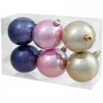 Набор пластиковых шаров 6шт, 60мм, белый/розовый/фиолетовый, пластиковая упаковка