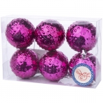 Набор пластиковых шаров 6шт, 60мм "Фиолетово-розовые бусинки", фиолетово-розовый, пласт. упаковка