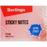 Самоклеящийся блок Berlingo "Ultra Sticky", 100*75мм, 100л, пастель, розовый
