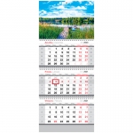 Календарь квартальный 3 бл. на 3 гр. OfficeSpace "Летнее озеро", с бегунком, 2021г.