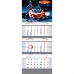 Календарь квартальный 3 бл. на 3 гр. OfficeSpace Standard "Ягодный десерт", с бегунком, 2021г.
