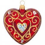 Елочное украшение стеклянное Сердечко "Ажурное" 6,5см, подарочная упаковка