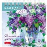 Календарь-домик 101*101мм, Hatber "Квадрат" - Акварельные цветы, на гребне, 2021г