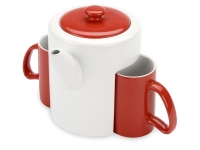 Набор: чайник, 2 чашки «Триптих», белый/красный, керамика