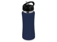 Бутылка спортивная «Коста-Рика», синий/черный/серебристый, нержавеющая cталь/пластик с покрытием soft-touch
