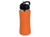 Бутылка спортивная «Коста-Рика», оранжевый/черный/серебристый, нержавеющая cталь/пластик с покрытием soft-touch