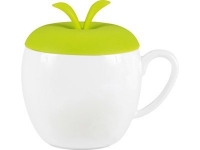 Кружка «Яблочко», белый/зеленое яблоко, фарфор/силикон
