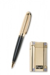Набор "Caseti" ручка+зажигалка. Ручка шариковая, латунь с позолотой+лак.
