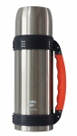 Термос Stinger,1 л, широкий с ручкой, сталь, серебристый, оранжевые вставки