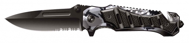 Нож складной Stinger, 90 мм (черный), рукоять: сталь/алюминий (камуфляж+черный), коробка картон