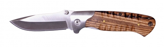 Нож складной Stinger, 85 мм (серебристый), рукоять: сталь/дерево (серебр.-корич.), коробка картон