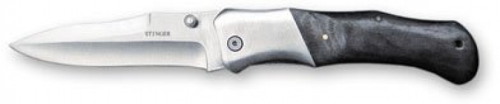 Нож складной Stinger, 100 мм (серебристый), рукоять: сталь/дерево (серебристо-черный), картон.