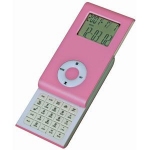 Калькулятор раздвижной с календарем и часами, розовый, 9,6х5х1,4 см, пластик