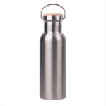 Бутылка для воды DISTILLER, 500мл. серебристый, нержавеющая сталь, бамбук