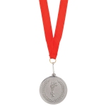 Медаль наградная на ленте "Серебро", 48 см., D=5см., текстиль, металл