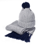 Вязаный комплект шарф и шапка "GoSnow", меланж c фурнитурой, темно-синий, 70% акрил,30% шерсть