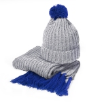 Вязаный комплект шарф и шапка "GoSnow", меланж c фурнитурой, синий, 70% акрил,30% шерсть