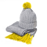 Вязаный комплект шарф и шапка "GoSnow", меланж c фурнитурой, желтый, 70% акрил,30% шерсть