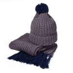 Вязаный комплект шарф и шапка "GoSnow", антрацит c фурнитурой, темно-синий, 70% акрил,30% шерсть